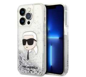 Karl Lagerfeld Karl Lagerfeld iPhone 14 Pro Backcover hoesje - Liquid Glitter - Karl Head - Zilver Karl Lagerfeld Karl Lagerfeld iPhone 14 Pro Backcover hoesje - Liquid Glitter - Karl Head - Zilver