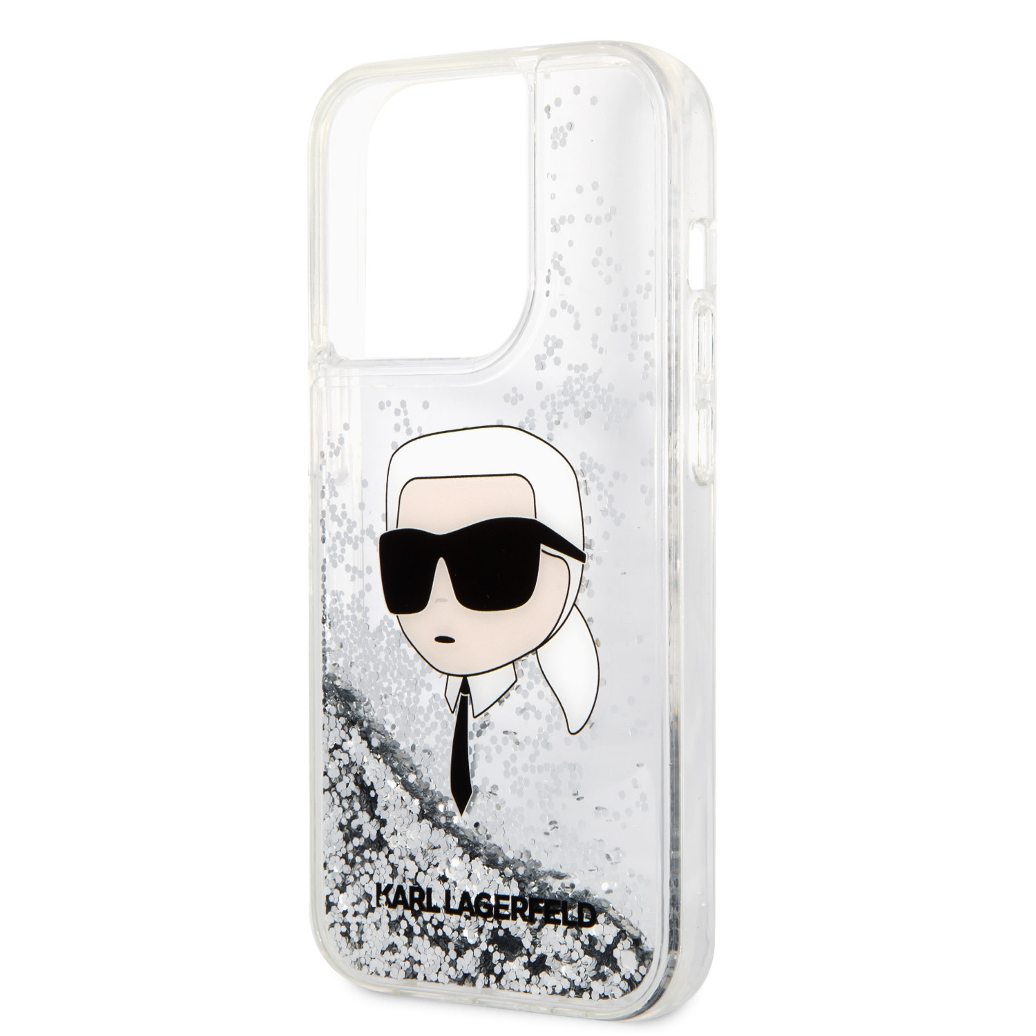 Karl Lagerfeld Karl Lagerfeld iPhone 14 Pro Backcover hoesje - Liquid Glitter - Karl Head - Zilver, foto 5 van 6