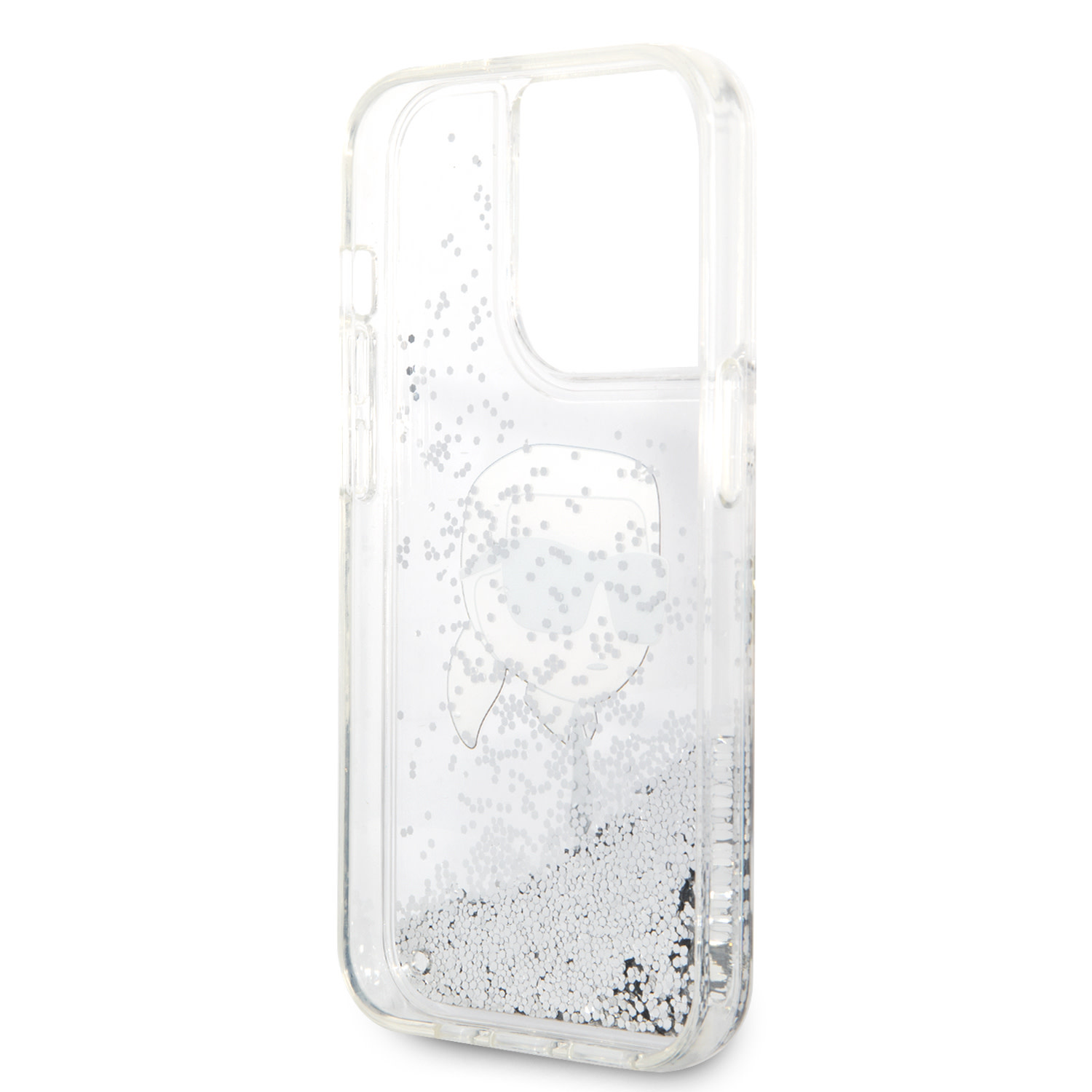 Karl Lagerfeld Karl Lagerfeld iPhone 14 Pro Backcover hoesje - Liquid Glitter - Karl Head - Zilver, foto 6 van 6