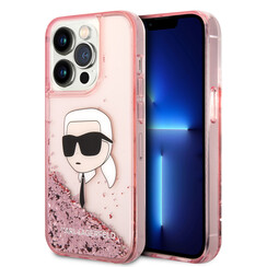 Karl Lagerfeld iPhone 14 Pro Back-Cover hul - Glitter - Karl Head - Rosa