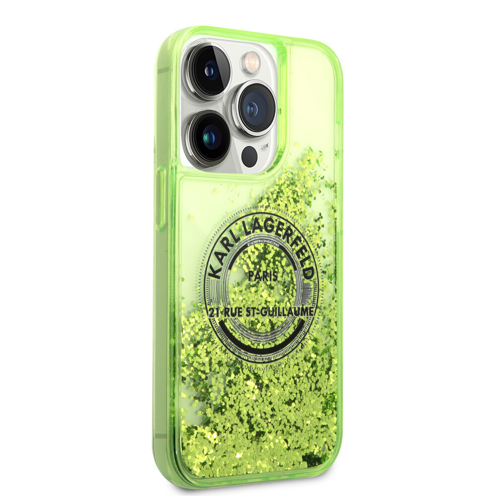 Karl Lagerfeld Karl Lagerfeld iPhone 14 Pro Max Back cover coque - Glitter RSG - Vert Karl Lagerfeld Karl Lagerfeld iPhone 14 Pro Max Back cover coque - Glitter RSG - Vert