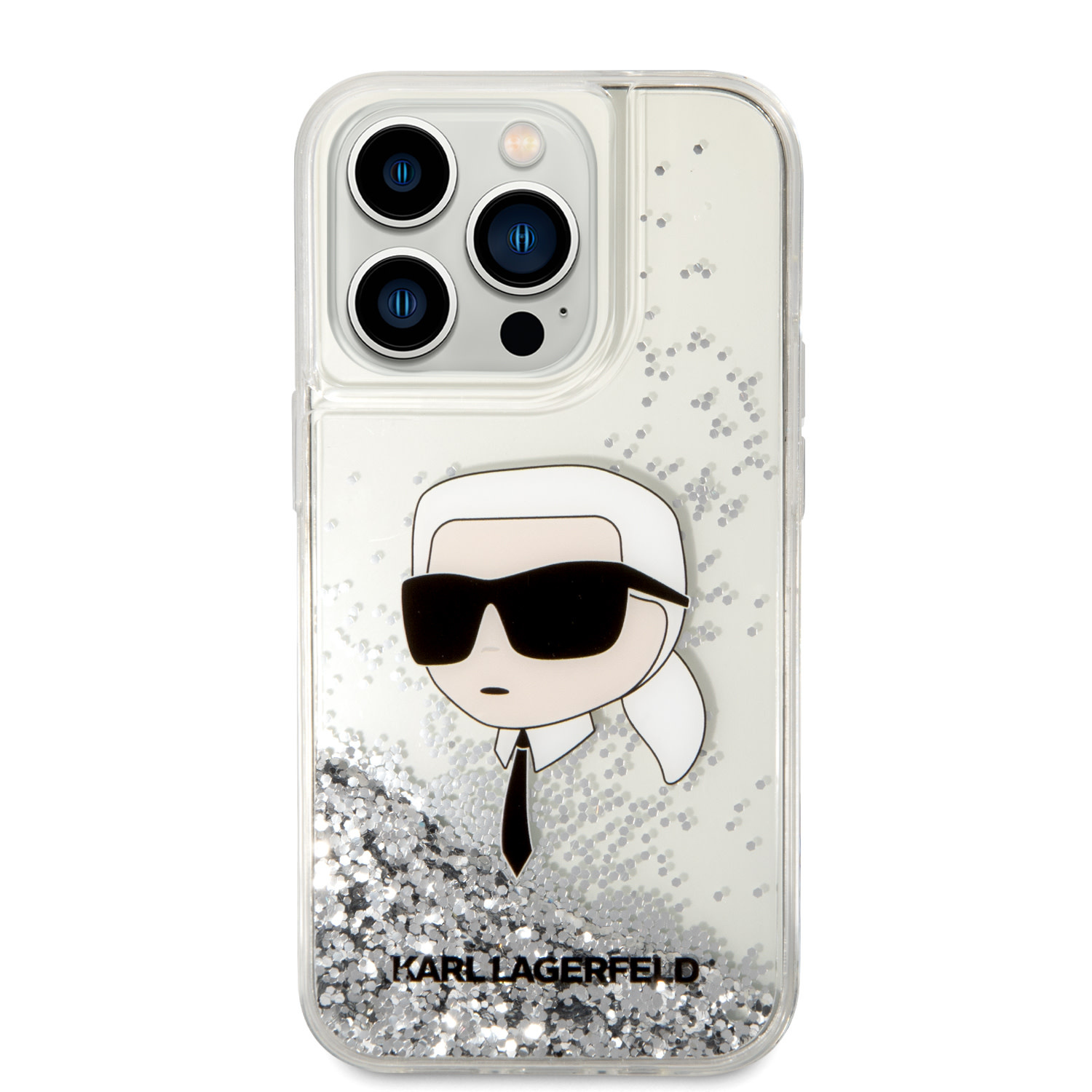 Karl Lagerfeld Karl Lagerfeld iPhone 14 Pro Backcover hoesje - Liquid Glitter - Karl Head - Zilver, foto 3 van 6