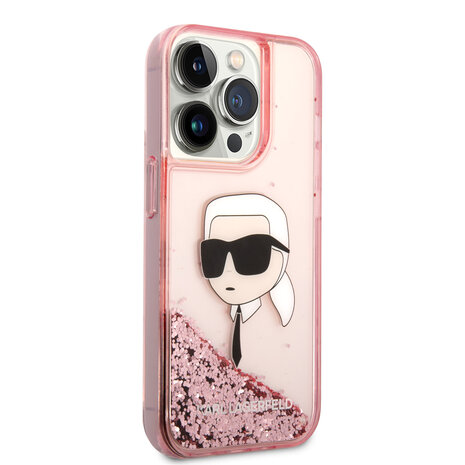 Karl Lagerfeld Karl Lagerfeld iPhone 14 Pro Backcover hoesje - Glitter - Karl Head - Roze Karl Lagerfeld Karl Lagerfeld iPhone 14 Pro Backcover hoesje - Glitter - Karl Head - Roze