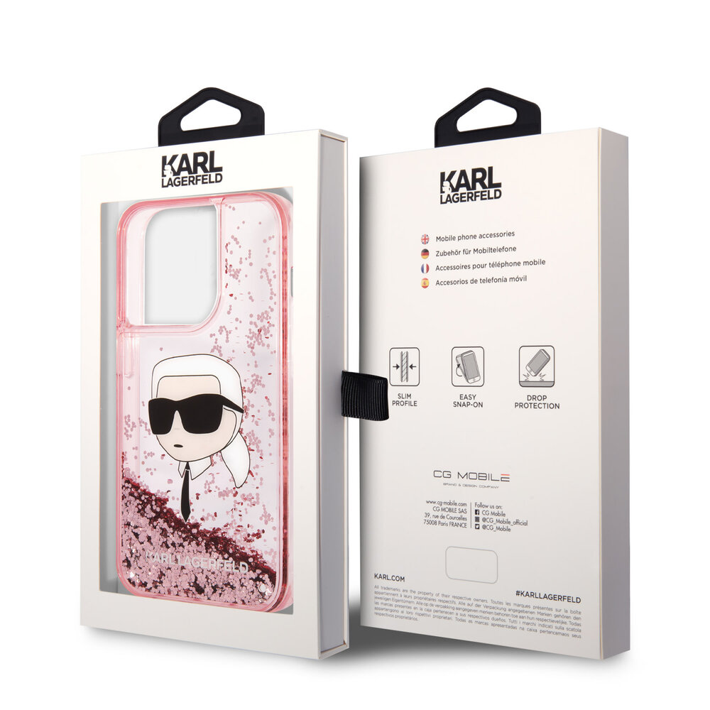 Karl Lagerfeld Karl Lagerfeld iPhone 14 Pro Backcover hoesje - Glitter - Karl Head - Roze Karl Lagerfeld Karl Lagerfeld iPhone 14 Pro Backcover hoesje - Glitter - Karl Head - Roze