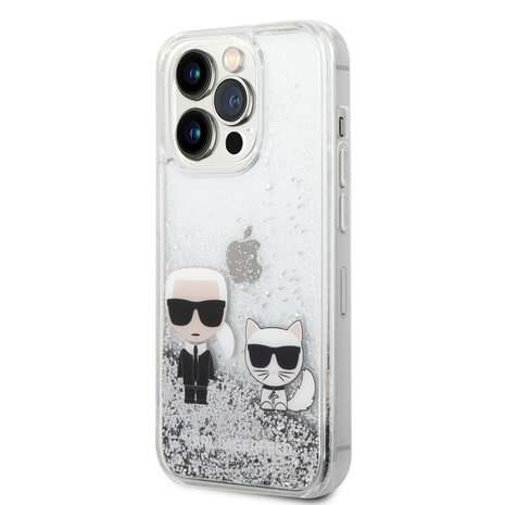 Karl Lagerfeld Karl Lagerfeld iPhone 14 Pro Backcover hoesje - Liquid Glitter - K&C - Zilver Karl Lagerfeld Karl Lagerfeld iPhone 14 Pro Backcover hoesje - Liquid Glitter - K&C - Zilver