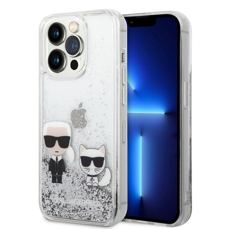 Karl Lagerfeld Karl Lagerfeld iPhone 14 Pro Backcover hoesje - Liquid Glitter - K&C - Zilver Karl Lagerfeld Karl Lagerfeld iPhone 14 Pro Backcover hoesje - Liquid Glitter - K&C - Zilver