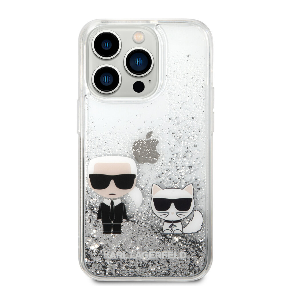 Karl Lagerfeld Karl Lagerfeld iPhone 14 Pro Backcover hoesje - Liquid Glitter - K&C - Zilver Karl Lagerfeld Karl Lagerfeld iPhone 14 Pro Backcover hoesje - Liquid Glitter - K&C - Zilver