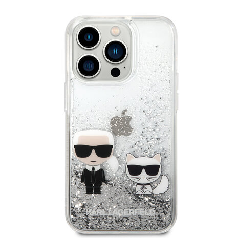 Karl Lagerfeld Karl Lagerfeld iPhone 14 Pro Backcover hoesje - Liquid Glitter - K&C - Zilver Karl Lagerfeld Karl Lagerfeld iPhone 14 Pro Backcover hoesje - Liquid Glitter - K&C - Zilver