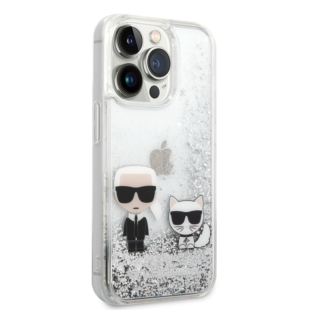 Karl Lagerfeld Karl Lagerfeld iPhone 14 Pro Backcover hoesje - Liquid Glitter - K&C - Zilver Karl Lagerfeld Karl Lagerfeld iPhone 14 Pro Backcover hoesje - Liquid Glitter - K&C - Zilver