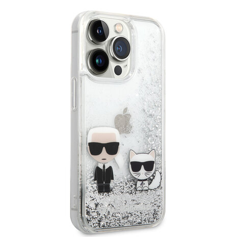 Karl Lagerfeld Karl Lagerfeld iPhone 14 Pro Backcover hoesje - Liquid Glitter - K&C - Zilver Karl Lagerfeld Karl Lagerfeld iPhone 14 Pro Backcover hoesje - Liquid Glitter - K&C - Zilver