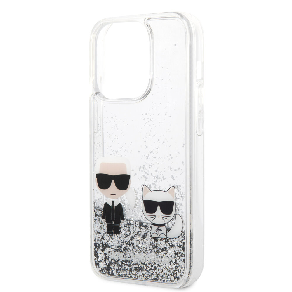 Karl Lagerfeld Karl Lagerfeld iPhone 14 Pro Backcover hoesje - Liquid Glitter - K&C - Zilver Karl Lagerfeld Karl Lagerfeld iPhone 14 Pro Backcover hoesje - Liquid Glitter - K&C - Zilver