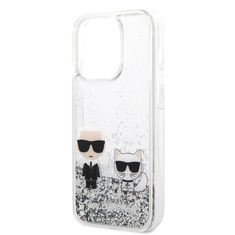Karl Lagerfeld Karl Lagerfeld iPhone 14 Pro Backcover hoesje - Liquid Glitter - K&C - Zilver Karl Lagerfeld Karl Lagerfeld iPhone 14 Pro Backcover hoesje - Liquid Glitter - K&C - Zilver