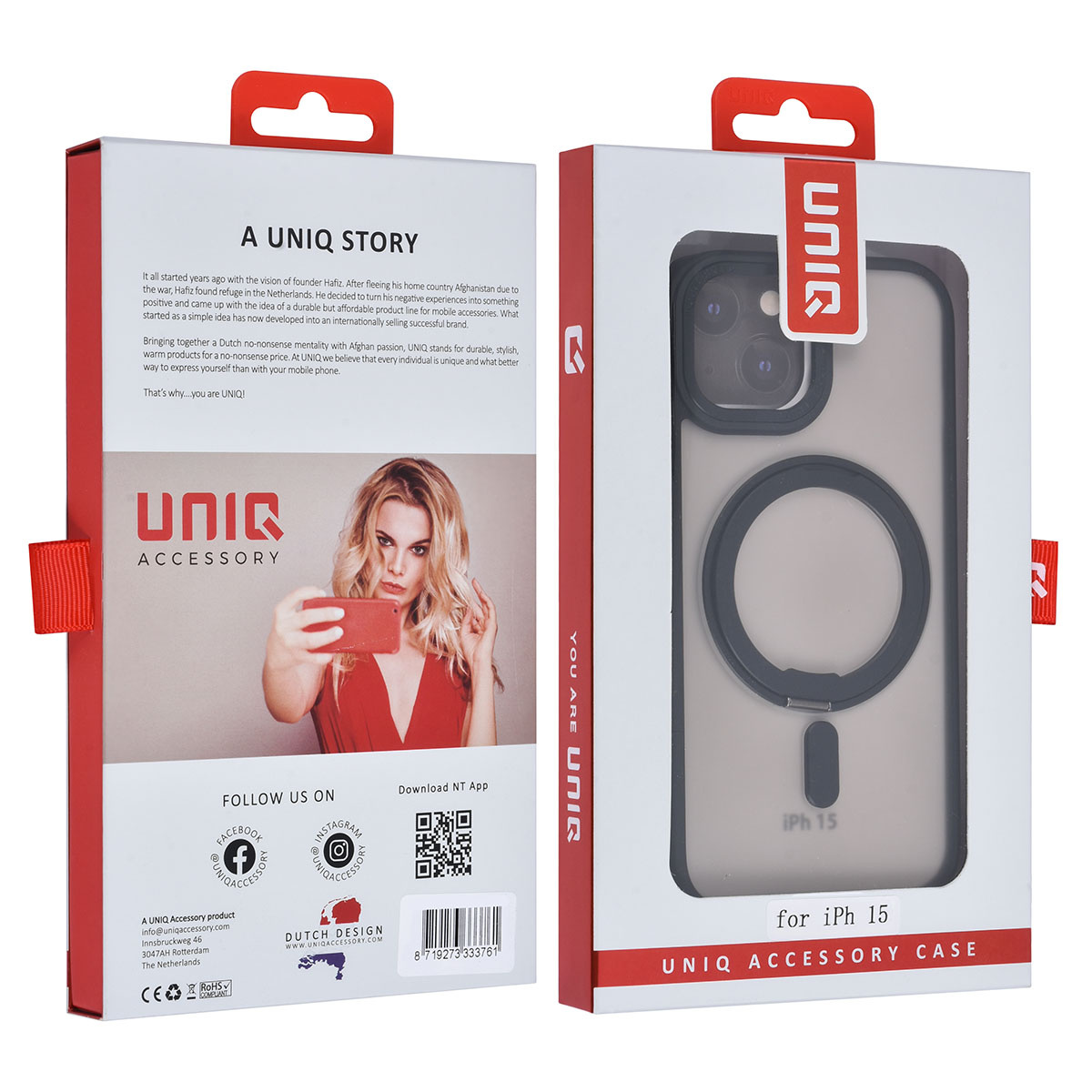 UNIQ Accessory UNIQ Accessory iPhone 15 Backcover hoesje Magsafe with ring stand - Zwart, foto 4 van 6