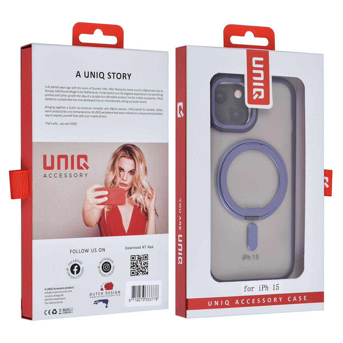 UNIQ Accessory UNIQ Accessory iPhone 15 Backcover hoesje Magsafe with ring stand - Paars, foto 4 van 6