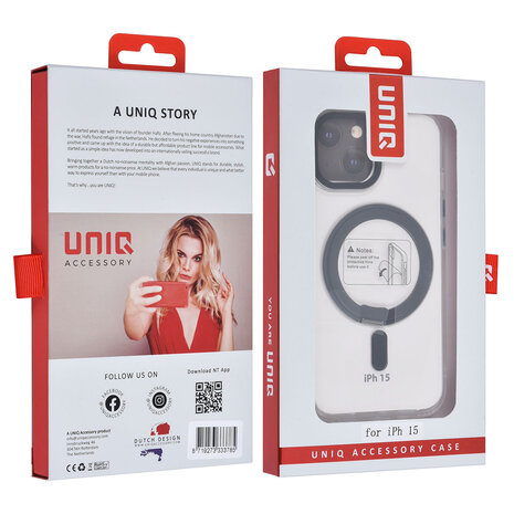 UNIQ Accessory UNIQ Accessory iPhone 15 Backcover hoesje Magsafe with ring stand - Transparant UNIQ Accessory UNIQ Accessory iPhone 15 Backcover hoesje Magsafe with ring stand - Transparant