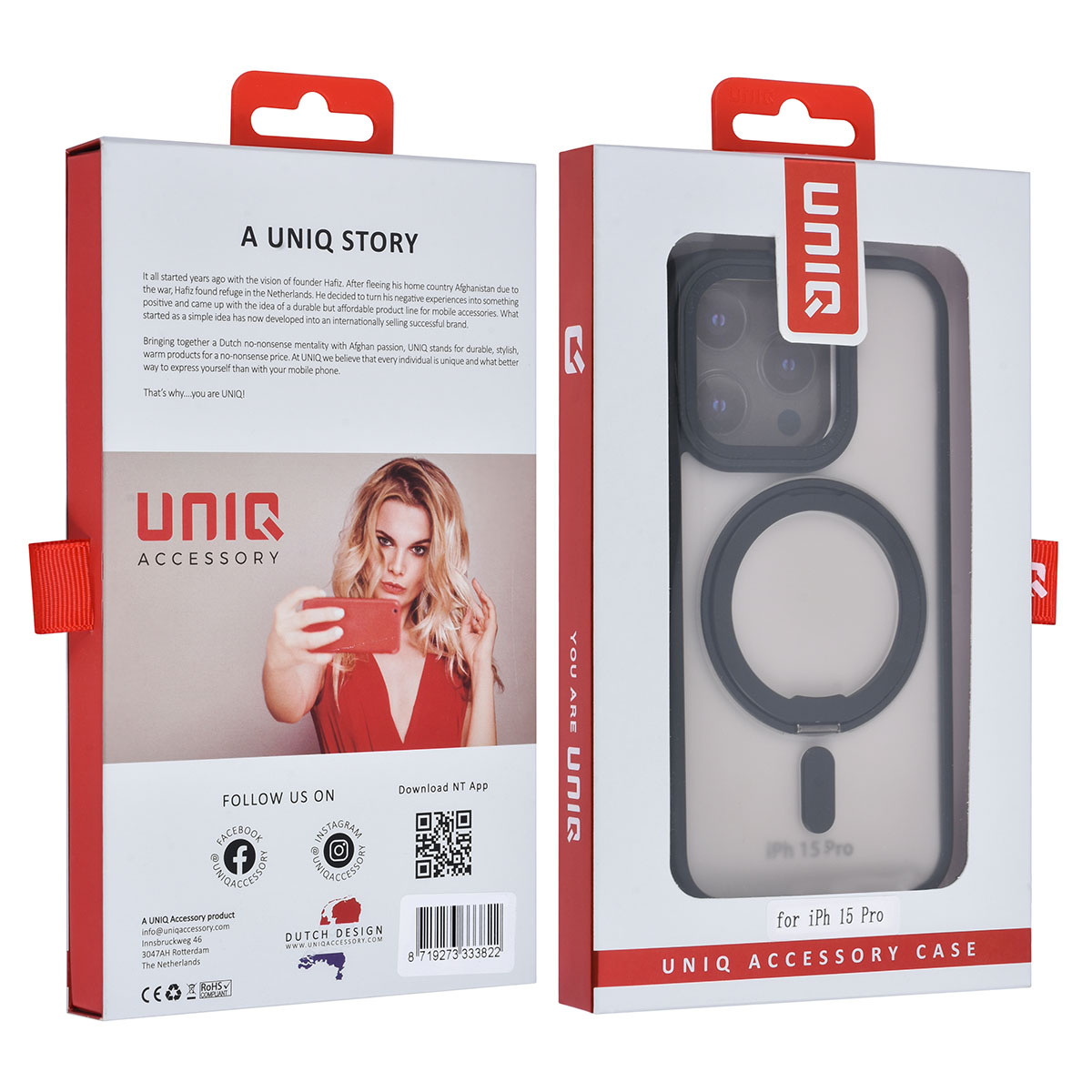UNIQ Accessory UNIQ Accessory iPhone 15 Pro Backcover hoesje Magsafe with ring stand - Zwart, foto 4 van 6