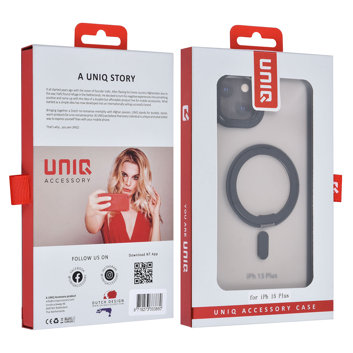 UNIQ Accessory UNIQ Accessory iPhone 15 & 14 Plus Backcover hoesje Magsafe with ring stand - Zwart, foto 4 van 6