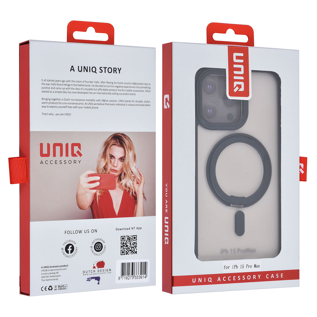 UNIQ Accessory UNIQ Accessory iPhone 15 Pro Max Backcover hoesje Magsafe with ring stand - Zwart, foto 6 van 6