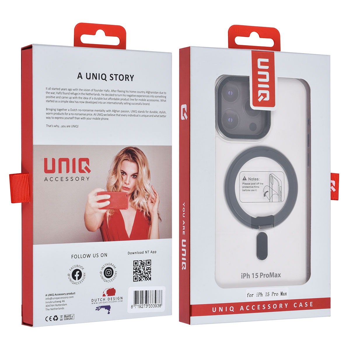 UNIQ Accessory UNIQ Accessory iPhone 15 Pro Max Backcover hoesje Magsafe with ring stand - Transparant, foto 4 van 6