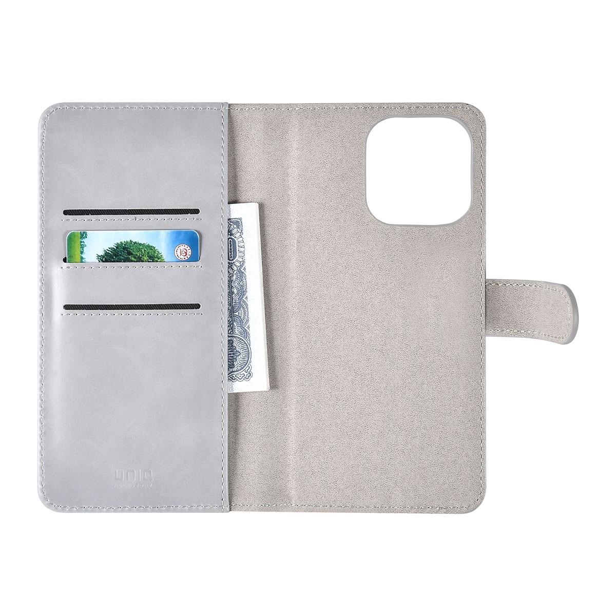UNIQ Accessory UNIQ Accessory iPhone 14 Pro Max Book Case hoesje Pasjeshouder - Grijs, foto 6 van 6