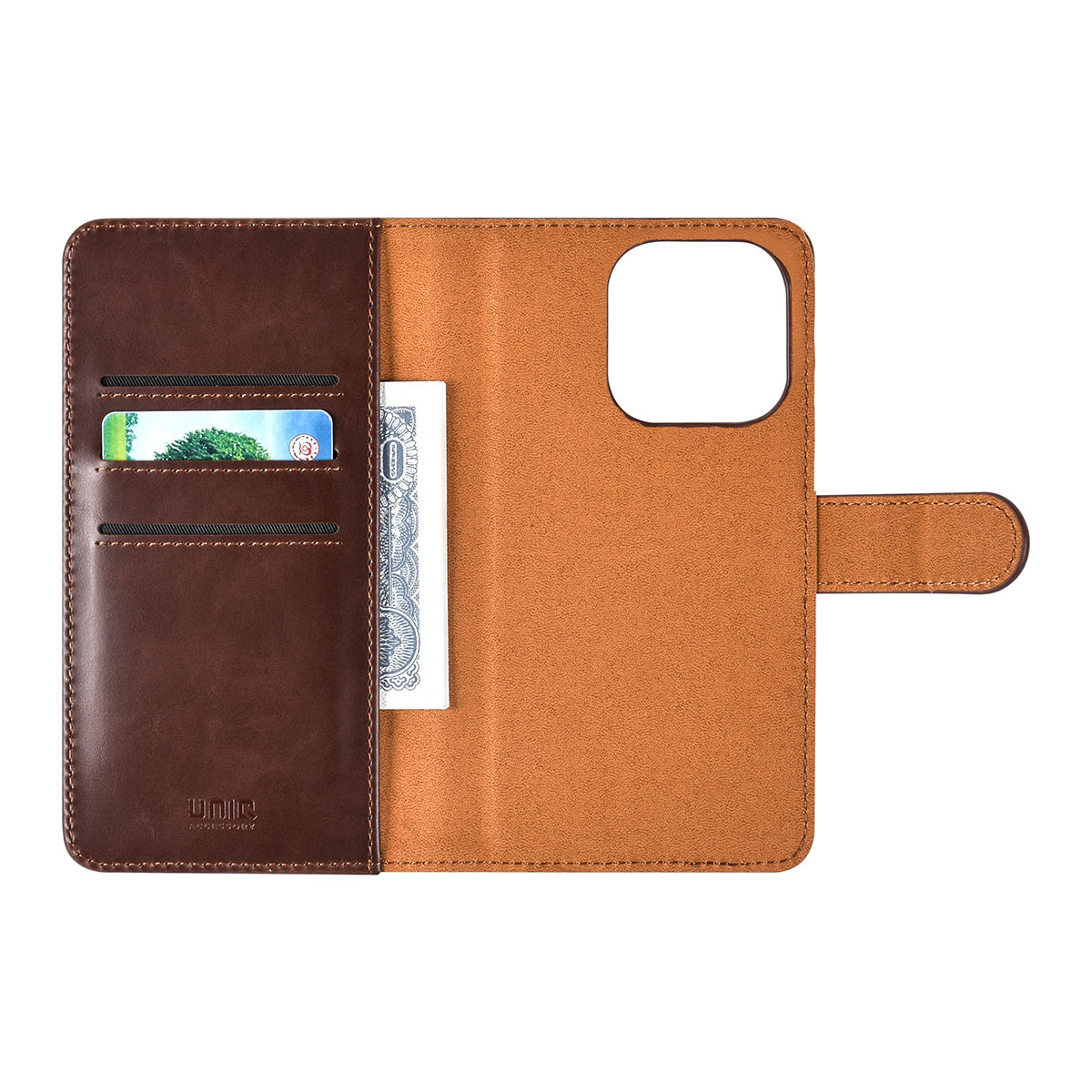 UNIQ Accessory UNIQ Accessory iPhone 15 Pro Book Case hoesje Pasjeshouder - Bruin, foto 6 van 6
