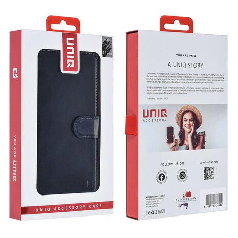 UNIQ Accessory UNIQ Accessory iPhone 15 Pro Book Case hoesje Pasjeshouder - Blauw UNIQ Accessory UNIQ Accessory iPhone 15 Pro Book Case hoesje Pasjeshouder - Blauw