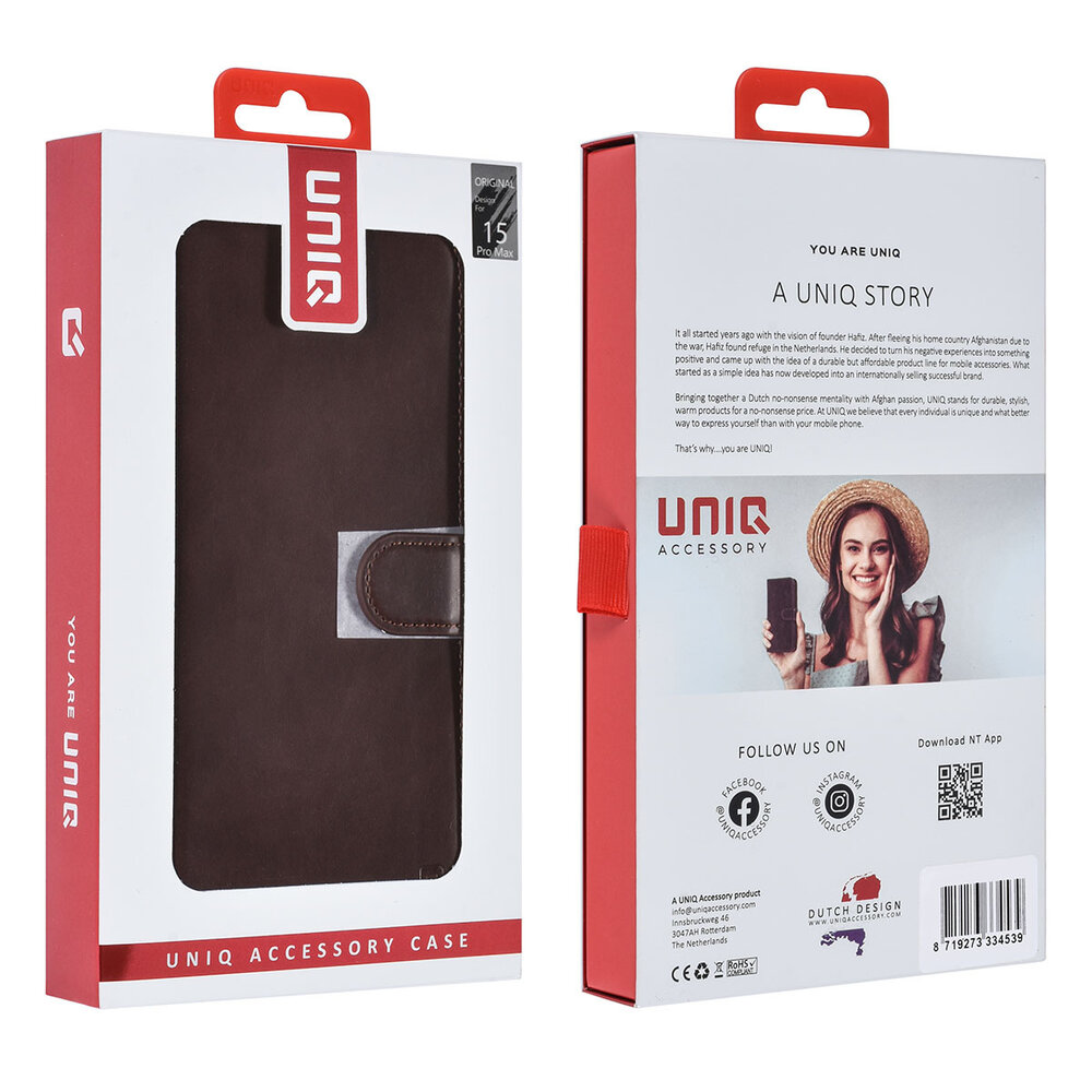 UNIQ Accessory UNIQ Accessory iPhone 15 Pro Max Book Case hoesje Pasjeshouder - Bruin UNIQ Accessory UNIQ Accessory iPhone 15 Pro Max Book Case hoesje Pasjeshouder - Bruin