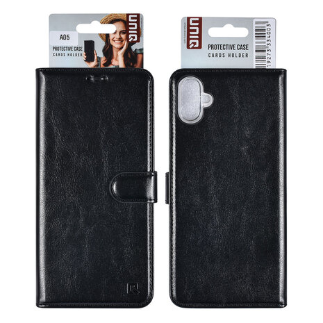 UNIQ Accessory UNIQ Accessory Galaxy A05 Book Case hoesje Pasjeshouder - Zwart UNIQ Accessory UNIQ Accessory Galaxy A05 Book Case hoesje Pasjeshouder - Zwart