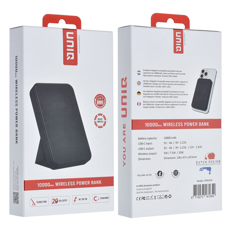UNIQ Accessory UNIQ Accessory Powerbank 6500 mAh - magsafe - wireless - stand - 30cm USB-C Kabel - USB-C port - Zwart UNIQ Accessory UNIQ Accessory Powerbank 6500 mAh - magsafe - wireless - stand - 30cm USB-C Kabel - USB-C port - Zwart