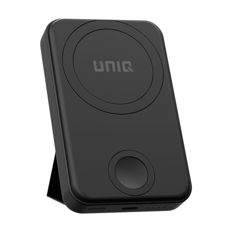 UNIQ Accessory UNIQ Accessory Powerbank 6500 mAh - MagSafe - Apple Watch - Draadloos - Stand - 30cm USB-C Kabel - USB-C Poort - Zwart UNIQ Accessory UNIQ Accessory Powerbank 6500 mAh - MagSafe - Apple Watch - Draadloos - Stand - 30cm USB-C Kabel - USB-C Poort - Zwart