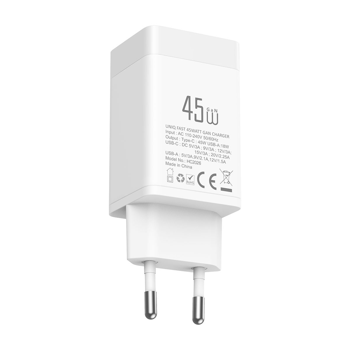 TUNIQ TUNIQ PD 45W GaN thuislader - dual poort met USB-C naar iPhone kabel - Wit, foto 2 van 4