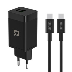 TUNIQ PD 45W GaN Home Charger - Dual Port with USB-C to USB-C Cable - Black