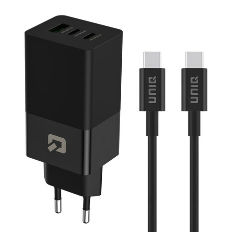 TUNIQ TUNIQ PD 65W - Thuislader met USB-C naar USB-C kabel - Zwart TUNIQ TUNIQ PD 65W - Thuislader met USB-C naar USB-C kabel - Zwart