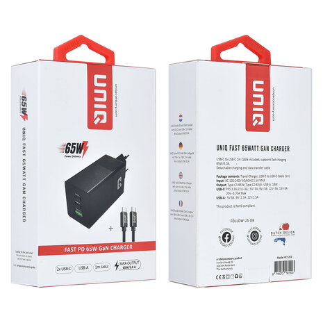 UNIQ Accessory UNIQ Accessory PD 65W - Heimladegerät mit USB-C zu USB-C Kabel - Schwarz UNIQ Accessory UNIQ Accessory PD 65W - Heimladegerät mit USB-C zu USB-C Kabel - Schwarz