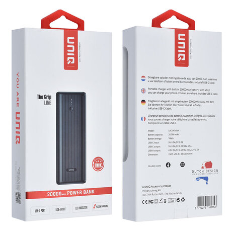 UNIQ Accessory Powerbank UNIQ Accessory 20000 mAh - magsafe - support - câble 30cm - ports USB-C & USB-A - Noir UNIQ Accessory Powerbank UNIQ Accessory 20000 mAh - magsafe - support - câble 30cm - ports USB-C & USB-A - Noir
