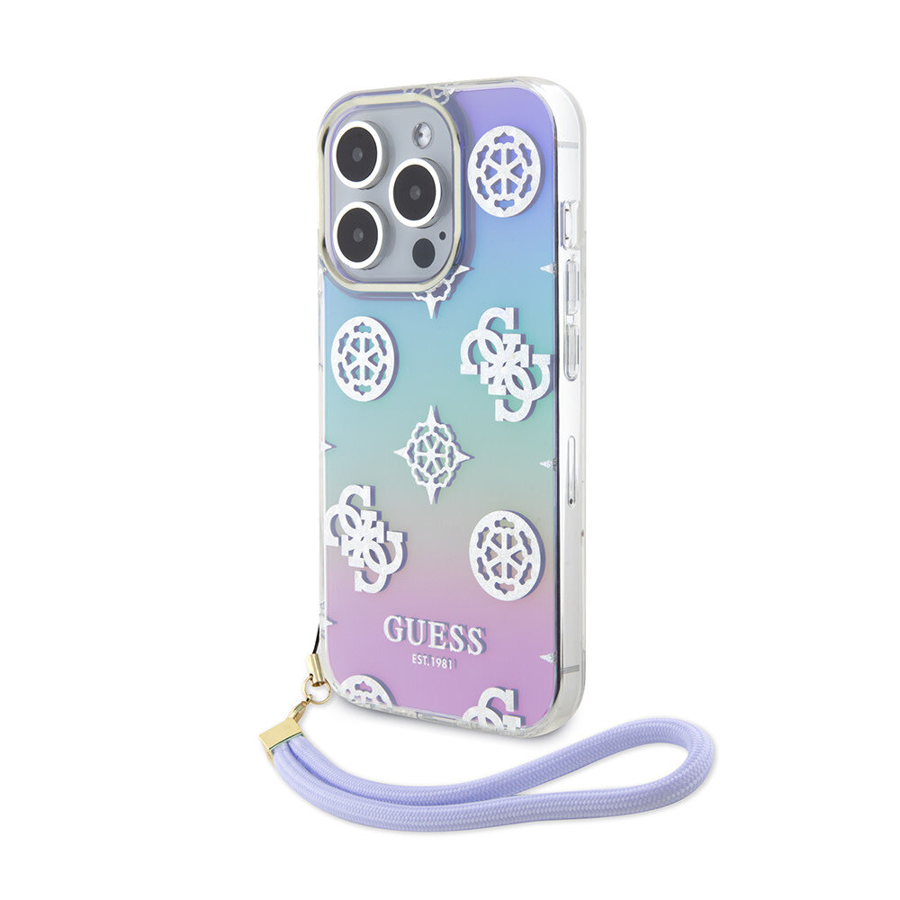 Guess Guess iPhone 15 Pro Backcover hoesje Iridescent glitter pattern - Paars Guess Guess iPhone 15 Pro Backcover hoesje Iridescent glitter pattern - Paars