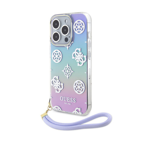 Guess Guess iPhone 15 Pro Backcover hoesje Iridescent glitter pattern - Paars Guess Guess iPhone 15 Pro Backcover hoesje Iridescent glitter pattern - Paars