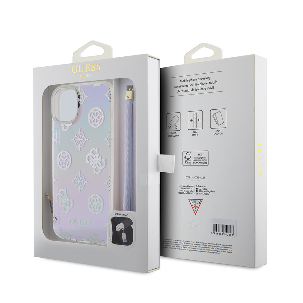 Guess Guess iPhone 15 Backcover hoesje Iridescent glitter pattern - Paars, foto 6 van 6