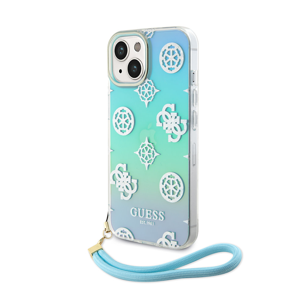 Guess Guess iPhone 15 Backcover hoesje Iridescent glitter pattern - Turquoise, foto 2 van 6