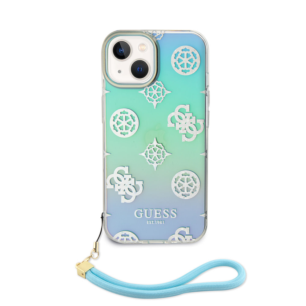 Guess Guess iPhone 15 Backcover hoesje Iridescent glitter pattern - Turquoise