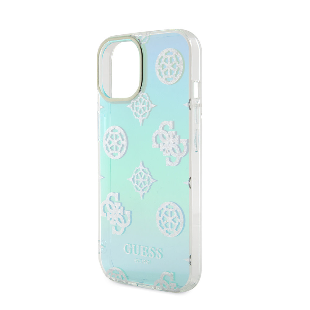 Guess Guess iPhone 15 Backcover hoesje Iridescent glitter pattern - Turquoise, foto 5 van 6