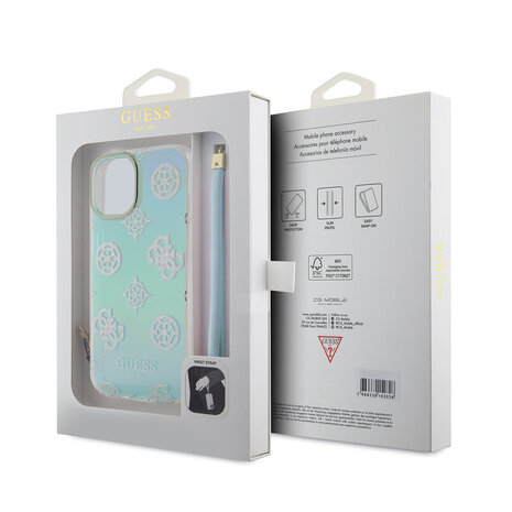 Guess Guess iPhone 15 Backcover hoesje Iridescent glitter pattern - Turquoise Guess Guess iPhone 15 Backcover hoesje Iridescent glitter pattern - Turquoise