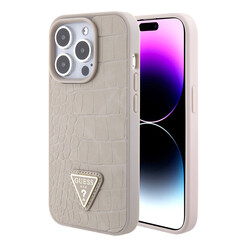 Guess iPhone 15 Pro Backcover hoesje Croco triangle logo - Taupe