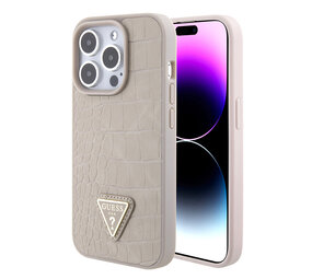 Guess Guess iPhone 15 Pro Back cover case - Croco triangle logo - Taupe Guess Guess iPhone 15 Pro Back cover case - Croco triangle logo - Taupe