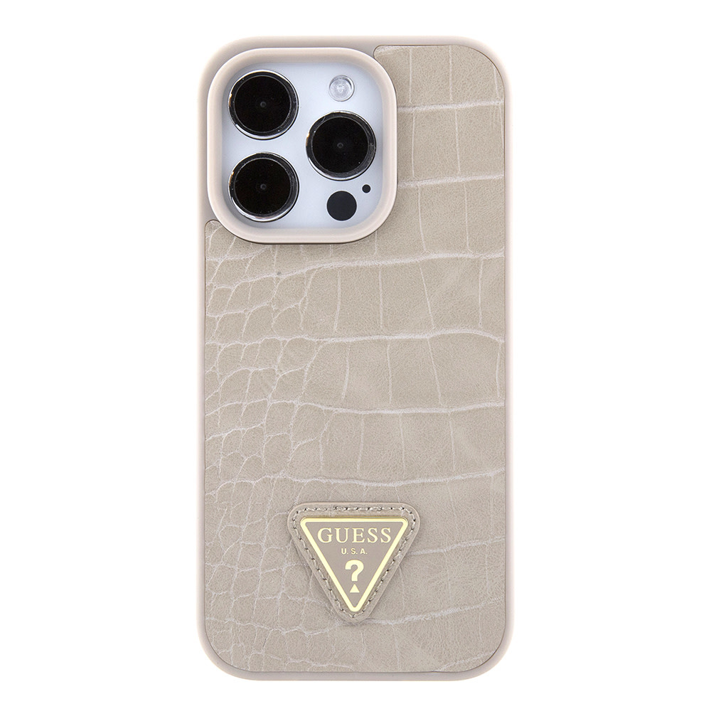 Guess Guess iPhone 15 Pro Backcover hoesje Croco triangle logo - Taupe, foto 2 van 6