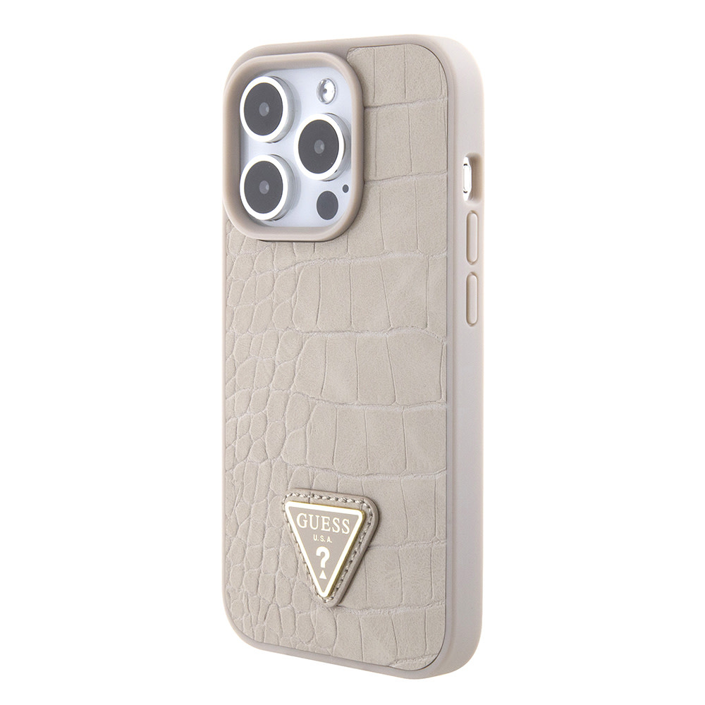 Guess Guess iPhone 15 Pro Backcover hoesje Croco triangle logo - Taupe, foto 3 van 6