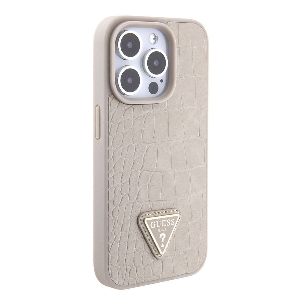 Guess Guess iPhone 15 Pro Backcover hoesje Croco triangle logo - Taupe, foto 4 van 6