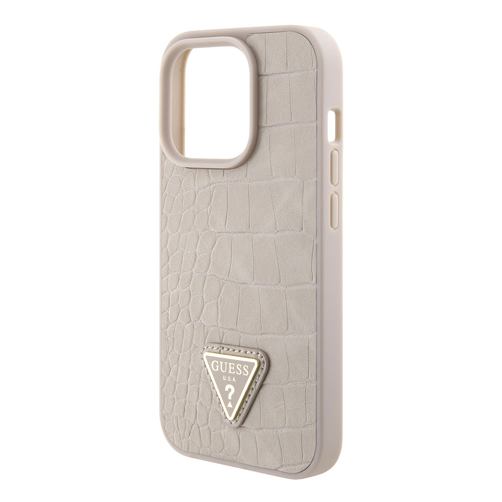 Guess Guess iPhone 15 Pro Backcover hoesje Croco triangle logo - Taupe, foto 6 van 6