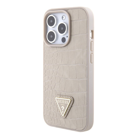 Guess Guess iPhone 15 Pro Back cover coque Croco triangle logo - Taupe Guess Guess iPhone 15 Pro Back cover coque Croco triangle logo - Taupe