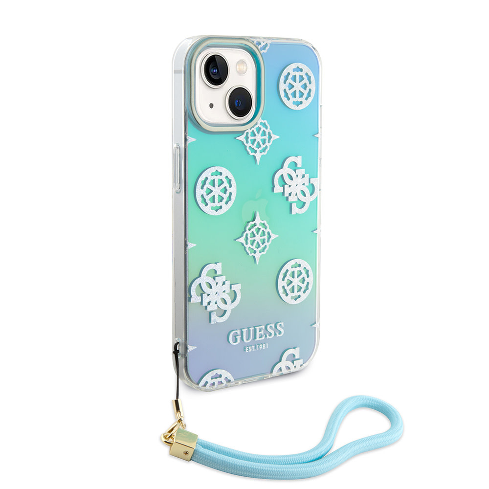 Guess Guess iPhone 15 Plus & iPhone 14 Plus Backcover hoesje Iridescent glitter pattern - Turquoise, foto 3 van 6